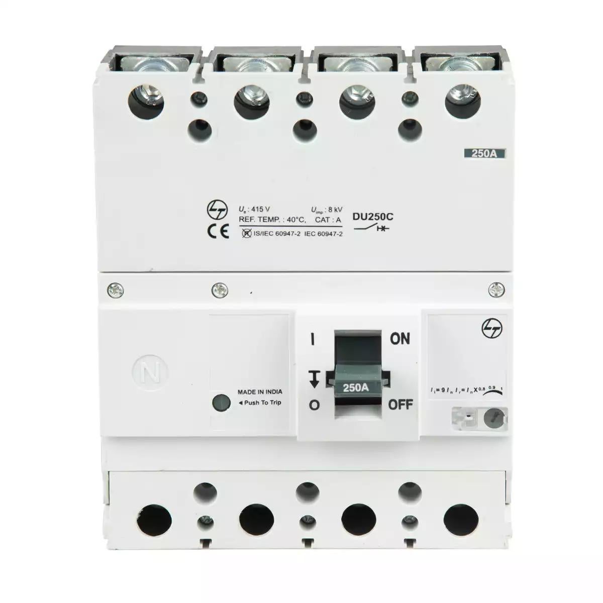 DU250C MCCB 250A 4P 415V AC 25kA Thermal Magnetic 50/60 Hz
